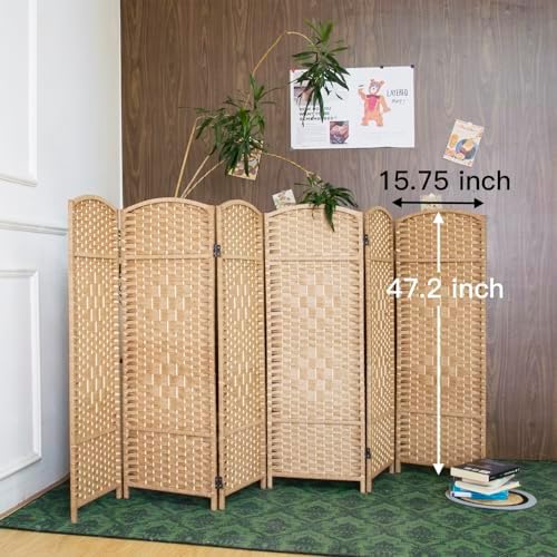 6-Panel Short Room Divider, 3.9 ft Freestanding Partition Wall, Light Brown - Image 5