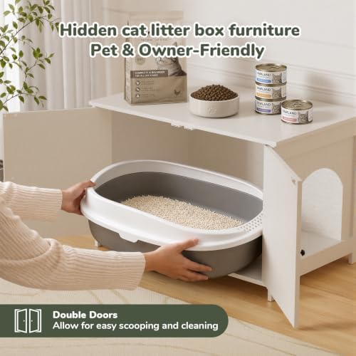 Hidden Cat Litter Box Enclosure Furniture, Dog Proof Kitty Washroom Cabinet - Image 6