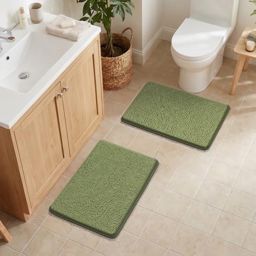 Bcoimo Bath Rugs Mat Set, 2 Piece Non Slip Chenille Sage Bathroom Mat Sets - Image 5