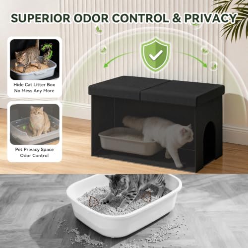 3-in-1 Cat Litter Box Enclosure Furniture, Cat Ottoman Bench - Image 2