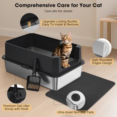FURTIME Stainless Steel Cat Litter Box, Extra Large Cats Metal Litter Box - Image 7