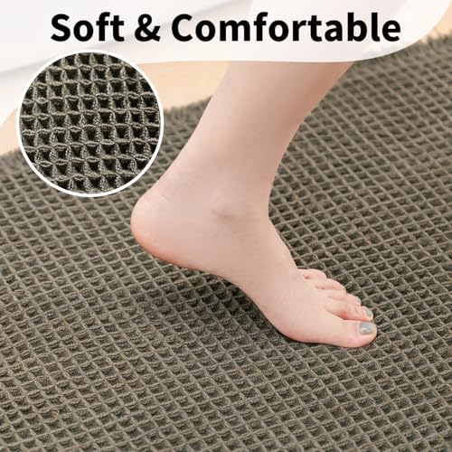 Long Bath Mat, Waffle Bathroom Runner Rug Non Slip Washable, 24 x 60 - Image 3