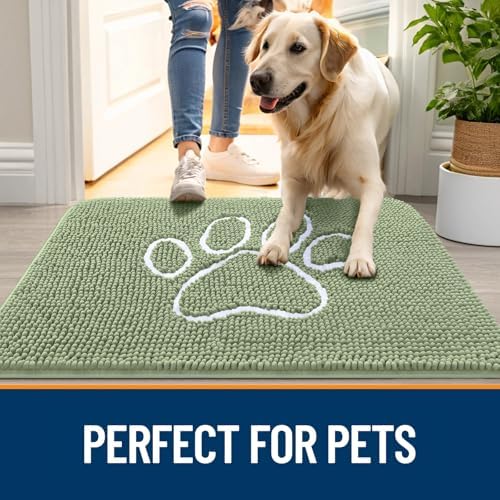 OLANLY Dog Door Mat for Muddy Paws 47x20, Paw Print Design Chenille Mud Mat - Image 6