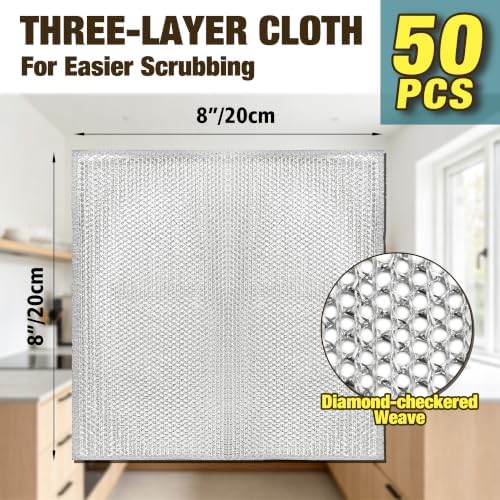 50 Pcs Non-Scratch Reusable Silver Wire Dishwashing Rags - Image 2