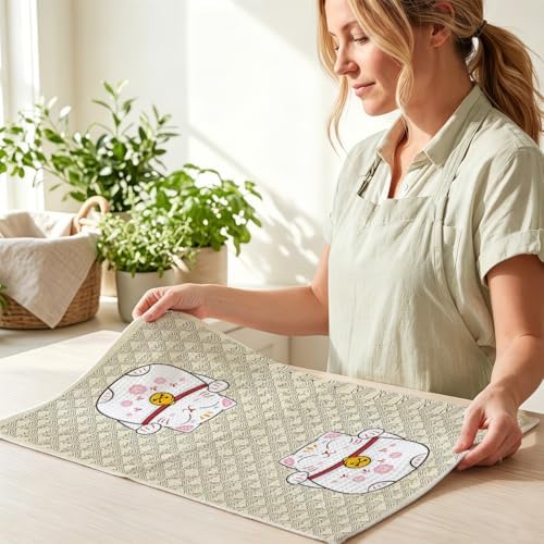 2 Pcs Japanese Lucky Cat Kitchen Towels, Cat Gifts Reusable Dish Towels - Image 6