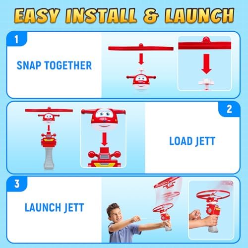 Super Wings High Flying Jett, Airplane Toy Figure & Launcher, Fly Over 20 Feet - Image 4