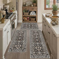 Washable Kitchen Rugs Sets of 3 Kitchen Mat 3PC Non Slip Runner Black by NYZEL