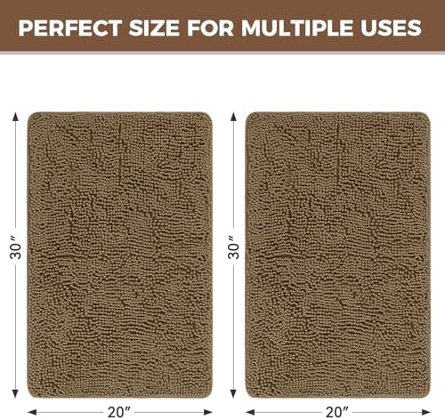 Bcoimo Bath Rug Mat Sets, 2 Piece Extra Soft Chenille Tan Batroomh Mat Set - Image 2