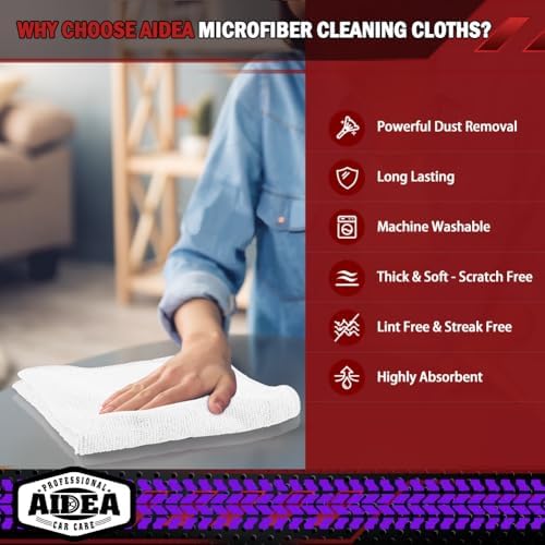 AIDEA White Microfiber Cleaning Cloth 150PK, Cleaning Rags 12×12" - Image 3