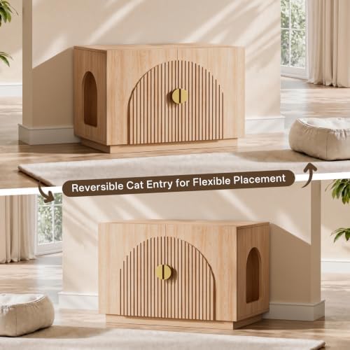 Amunrbrek Cat Litter Box Enclosure Furniture, 31.5" Arched Fluted Cabinet - Image 7
