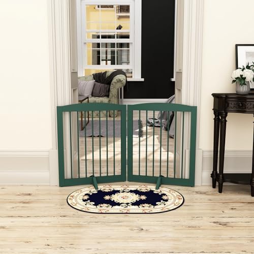 PUPETPO Freestanding Pet Gate for Dogs, Foldable Wooden Dog Gate for House - Image 2