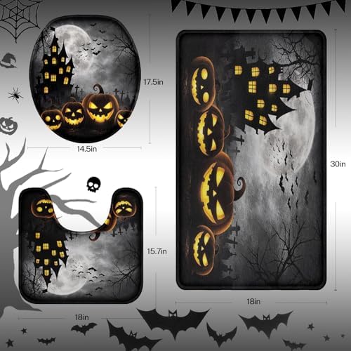 Arttown Bathroom Rug Set of 3, Bath Mats Halloween Spooky Black - Image 2