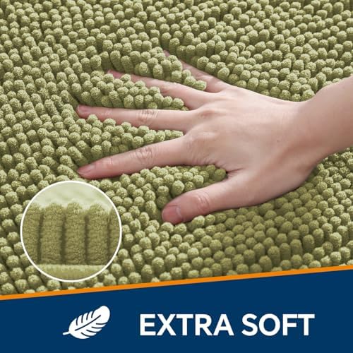 Chenille Bathroom Runner Rug 24"x60" Sage Green, Plush Bath Mat - Image 3