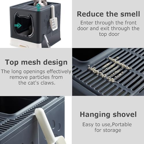 Cat Litter Box with Lid, Foldable Enclosed Covered Top Entry Kitten Litter Boxes - Image 5