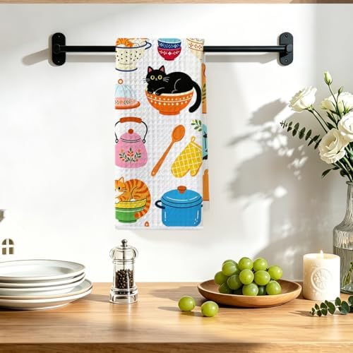 Cute Cat Kitchen Towels 24x14 Inch, Cats Gifts Reusable Dish Towel - Image 4