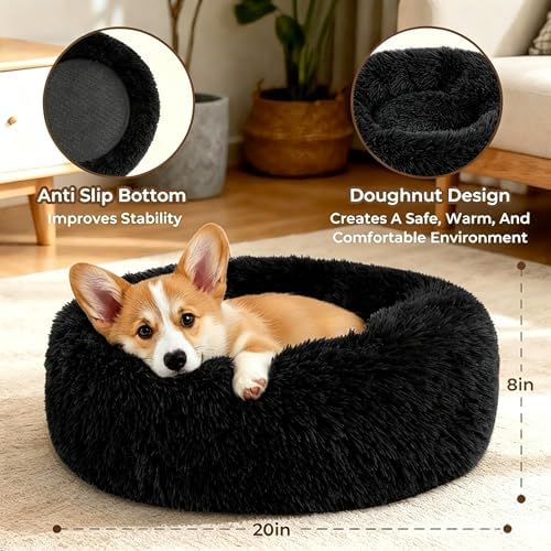 Calming Donut Dog and Cat Bed for Indoor Cats, Anti-Anxiety Round Fluffy Soft - Image 3