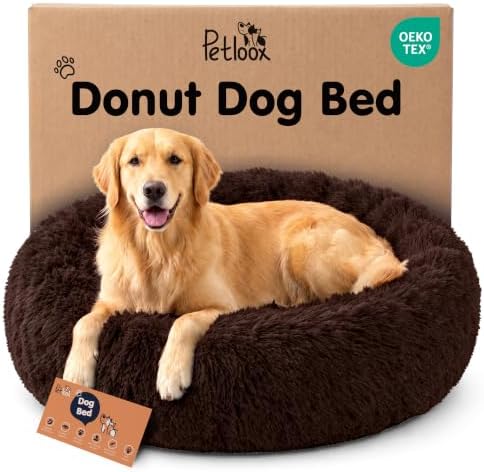 Calming Donut Dog Bed for Small Dogs, Round Dog Bed for Medium & Large Dogs by Petloox