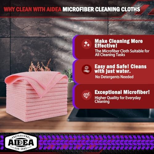 AIDEA Microfiber Cleaning Cloth Pink 20PK, Microfiber Towels 12×12" - Image 2