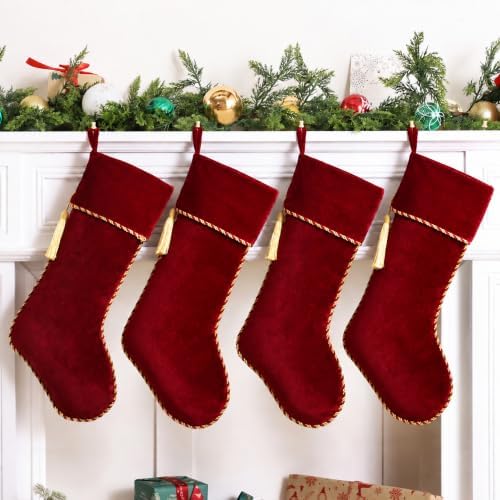 Red Christmas Stockings 1 Pack 20 Inch Large, Velvet - Image 2