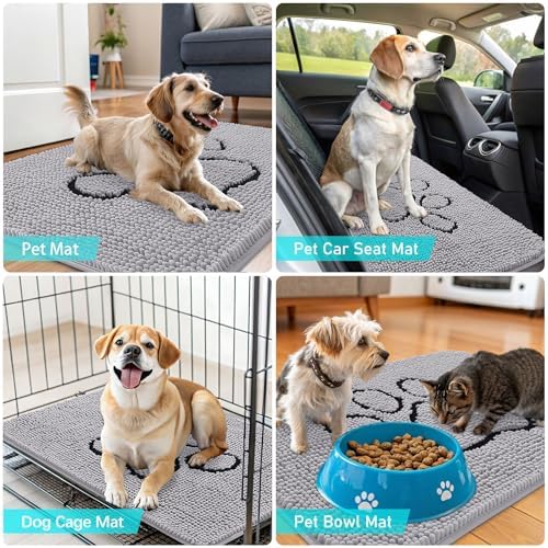 OLANLY Dog Door Mat for Muddy Paws 30x20, Paw Print Design Chenille Mud Mat - Image 7