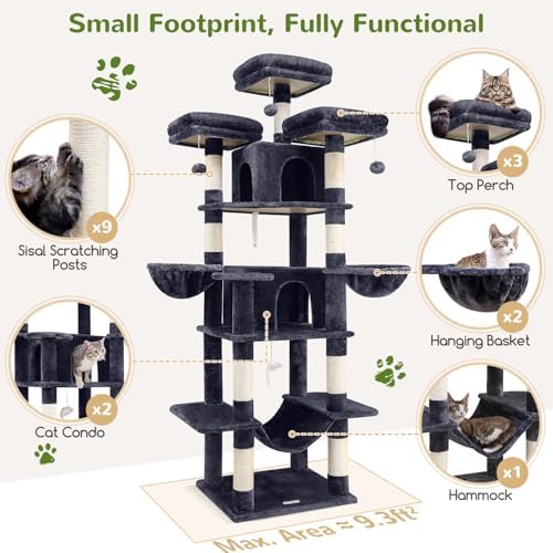 Globlazer Big XXL Cat Tower for Indoor Multiple Cats, Dark Grey - Image 4