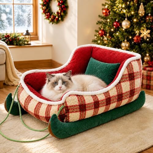 Dog Bed Medium Size Dog Cat Beds for Indoor Cats Christmas Holiday Pet Bed by Unknown
