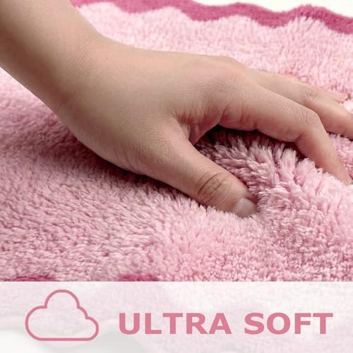 Cute Magenta‌ Pink Scalloped Bathroom Runner Rug, Fun Plush Luxury Microfiber - Image 4