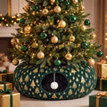 Christmas Tree Cat Tunnel 36 in Donut Bed, Green, Polyester, Gold Foiling by SilTriangle