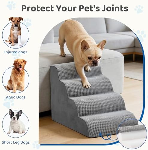 DUMOS Dog Stairs for Small Dogs and Cats, 4-Step Curved Pet Dog Steps - Image 2