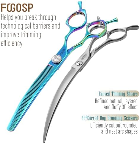 45°Curved Dog Grooming Scissors Curved Thinning Shears 2PCS Combo - Image 2