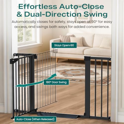 Cumbor 30-46" Baby Gate for Stairs, Auto Close Dog Gate for the House Black - Image 4
