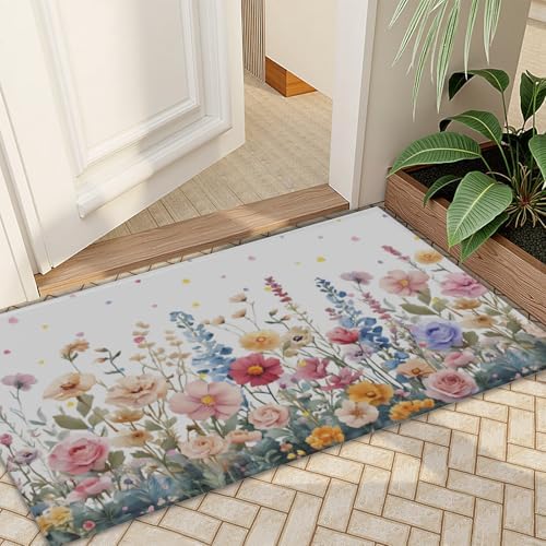 Giwawa Colorful Flower Bath Rug Botanical Floral Extra Soft Bathroom Carpet - Image 7