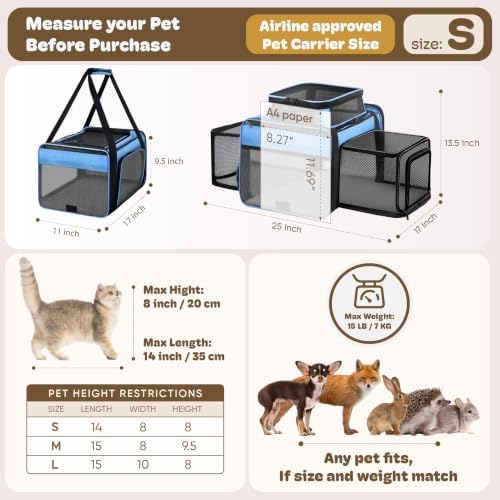 Top and 2 Sides Expandable Pet Carrier 17x11x9.5 TSA Airline Approved - Image 4