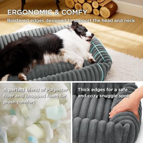 Bedsure ComfyFleece® Dog Bed for Small Medium Dogs Washable, 25in Warm Grey - Image 2