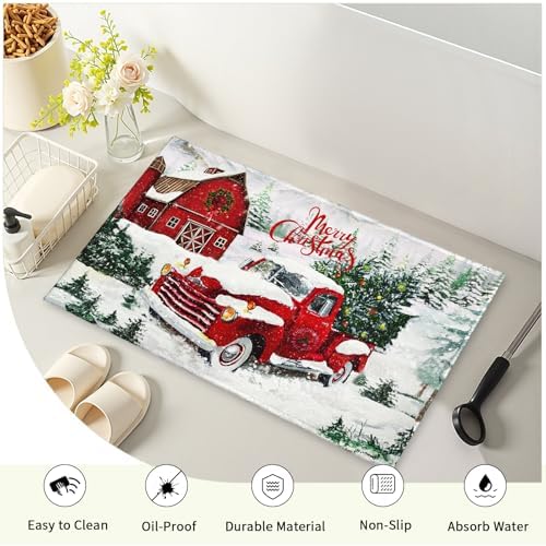 Giwawa Red Truck Bath Rug Winter Pine Tree Bathtub Mats 20X32 Inch Non Slip - Image 3
