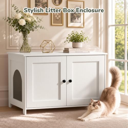 Hidden Cat Litter Box Enclosure Furniture, Dog Proof Kitty Washroom Cabinet - Image 7