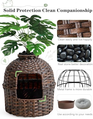 SETVSON Cat Litter Box Plant Furniture Enclosure, PE Rattan House - Image 3