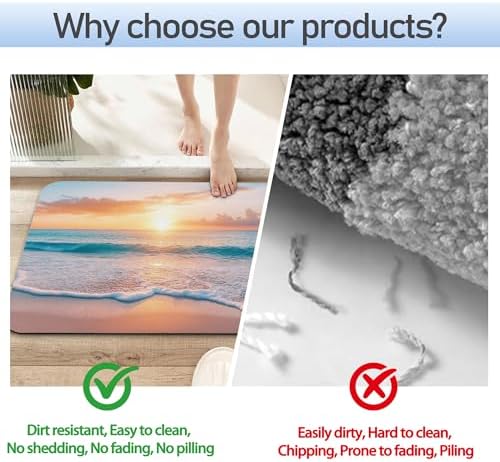 Sunset Beach Bathroom Mat, Non-Slip Rubber Backing Thin Low-Profile Bath Rug - Image 4