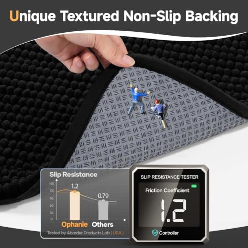Ophanie Black Bathroom Rugs 55x24, Soft Chenille Bath Mat, Non Slip Absorbent - Image 4