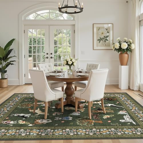 Dark Green Floral Area Rug 9x12 - Image 4