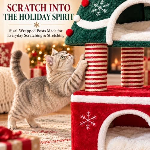 Cat Christmas Tree with 3 Cozy Condos for Indoor Large Cats - Image 4