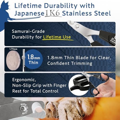 HIBINO Samurai-Grade Cat Nail Clippers | Vet Recommended | Sharper, Quieter & - Image 3