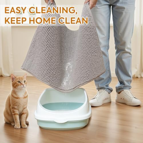 Pieviev Soft Chenille Cat Litter Box Mat, Ultra Absorbent - Image 4