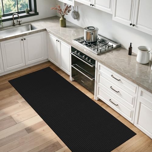 2x6 Waffle Bathroom Runner Rug: Washable Kitchen Runner - Image 3