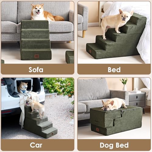 EHEYCIGA Dog Stairs for Small Dogs 13.5" H, 3-Step Dog Steps for Cats, Military - Image 7