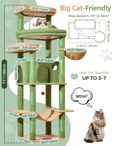 Taoqimiao Heavy-Duty Cat Tree, 71 in Cat Tower - Image 2
