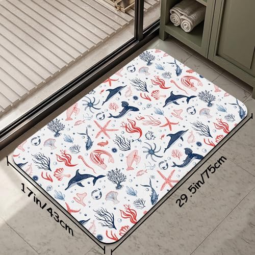 Cartoon Dolphin Bathroom Rug 29.5"x17", Shells Corals Quick-Drying Super - Image 2