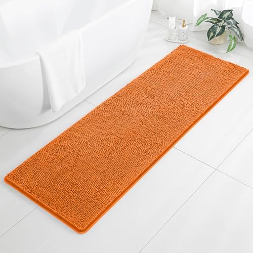 Chenille Bathroom Runner Rug 24"x72" Orange, Plush Bath Mat by Kildoss