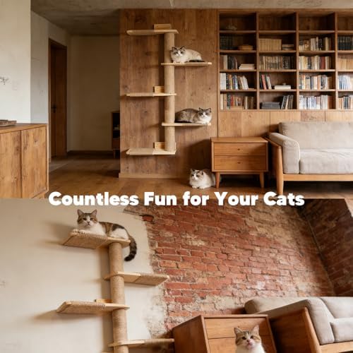 Tall Wall Cat Tree 50"‌, Wood Cat Wall Shelves Wall-Mounted Scratching Post - Image 5