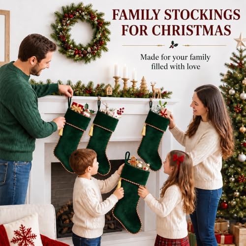 Green Christmas Stockings 4 Pack 20 Inch Large, Velvet - Image 4